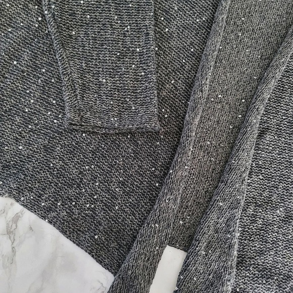 EILEEN FISHER Charcoal Sequin Open Front Cardigan - Picture 5 of 8